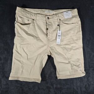 Topman W38 Stretch Skinny‎ Denim Shorts Ripped Distressed Tan Beige Mens